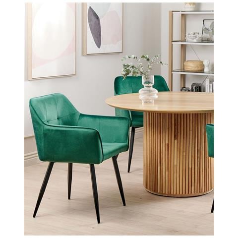 Set Di 2 Sedie Da Pranzo In Velluto Verde - Moderne Con Gambe In Metallo Nero - Ergonomiche E Imbottite Per Cucina, Soggiorno E Ufficio