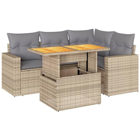 Set Divano Da Giardino 5 Pz Con Cuscini Beige In Polyrattan - Foto 1