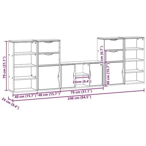 Mobile TV 5 pz con Contenitore ODDA in Legno Massello di Pino - Foto 2