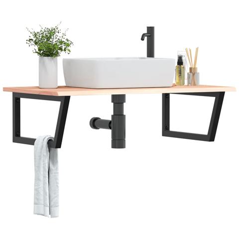 Ripiano A Parete Per Lavabo In Acciaio E Massello Di Rovere - Foto 8