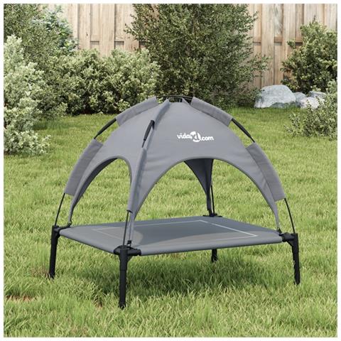 Lettino Per Cani Con Tetto Tessuto Oxford Antracite E Acciaio - Foto 2