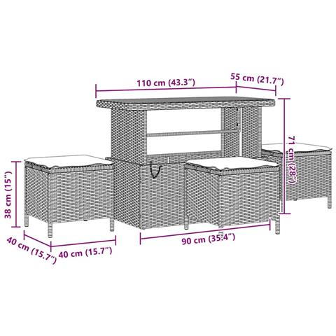 Set da giardino  di 14 pezzi con cuscini neri in polyrattan e acacia, Divano da giardino  per 2 persone con cuscini neri in polyrattan, Set pranzo da giardino  di 4 pezzi con cuscini neri in polyrattan e acacia - Foto 9
