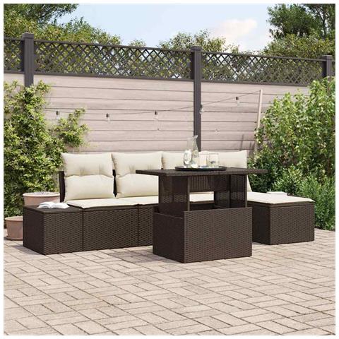 Set di divani da giardino 6 pezzi con cuscini in polirattan marrone - Foto 2