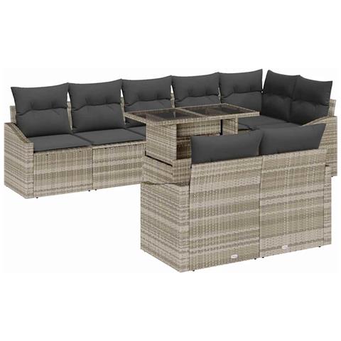 Set Divano da Giardino 9 Pezzi con Cuscini Grigio Chiaro in Rattan Sintetico - Foto 1