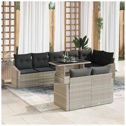 Set Divano da Giardino 9 Pezzi con Cuscini Grigio Chiaro in Rattan Sintetico - Foto 2