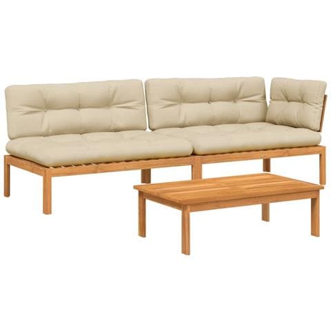 Set Divano Pallet Giardino 3pz con Cuscini Massello Acacia - Foto 1