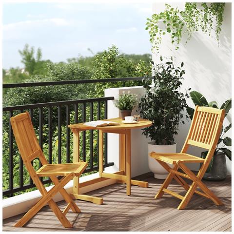 Set da Pranzo da Giardino Pieghevole 3 pz in Massello di Acacia - Foto 2