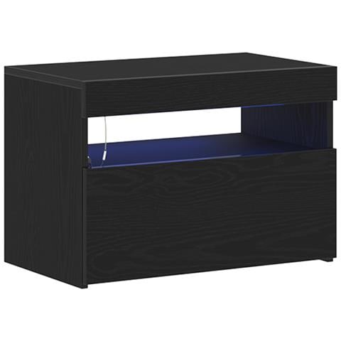 Comodino con luci LED Rovere Nero 60x35x40 cm Legno ingegnerizzato - Foto 1