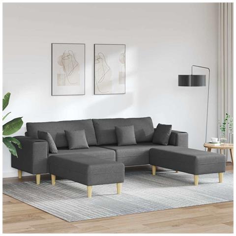 Divano in tessuto con cuscino 3 pcs Grigio scuro 208 cm Tessuto - Foto 2