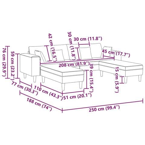 Divano in tessuto con cuscino 3 pcs Grigio scuro 208 cm Tessuto - Foto 9