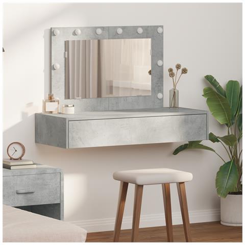 Tavolo da toeletta a muro con luci LED in grigio cemento - Foto 2