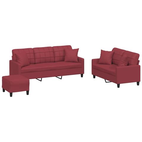 Set di Divani 3 pz con Cuscini Rosso Vino in Similpelle - Foto 1