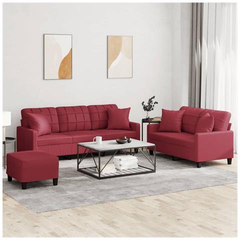 Set di Divani 3 pz con Cuscini Rosso Vino in Similpelle - Foto 2