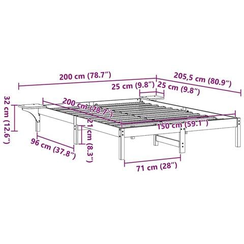 Rete letto con comodini Marrone Cera marrone - Foto 9