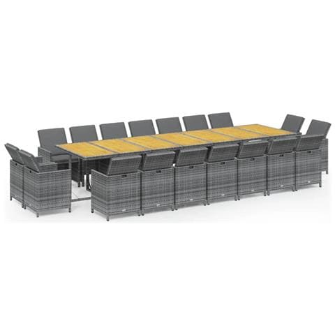 Set da Pranzo per Giardino 19 pz con Cuscini Polyrattan Grigio - Foto 1