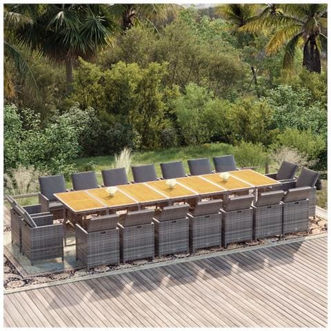 Set da Pranzo per Giardino 19 pz con Cuscini Polyrattan Grigio - Foto 2
