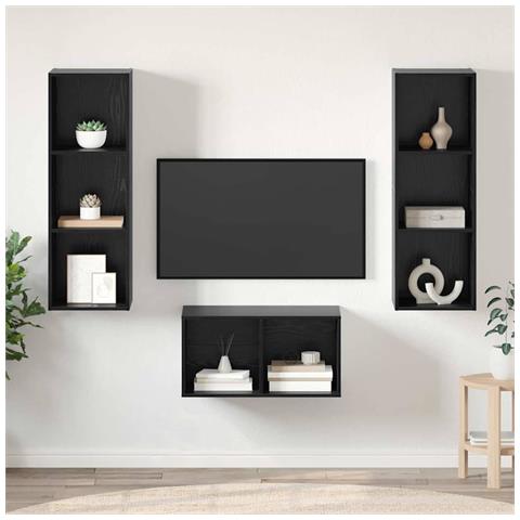 Set mobile TV Rovere nero 37 x 37 x 107 cm Legno multistrato - Foto 2