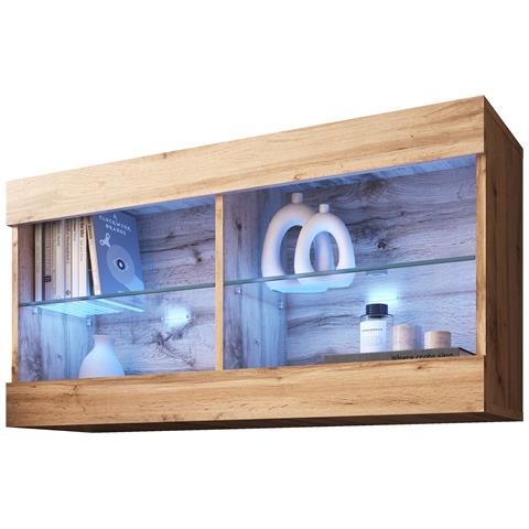 Komodee Tivoli Horizontal 100 Vetrina Sospesa, Rovere Wotan/rovere Wotan, Illuminazione Led Blu, Larghezza 100 Cm X Altezza 50 Cm X Profondità 29 Cm, Per Soggiorno, Sala Da Pranzo - Foto 3