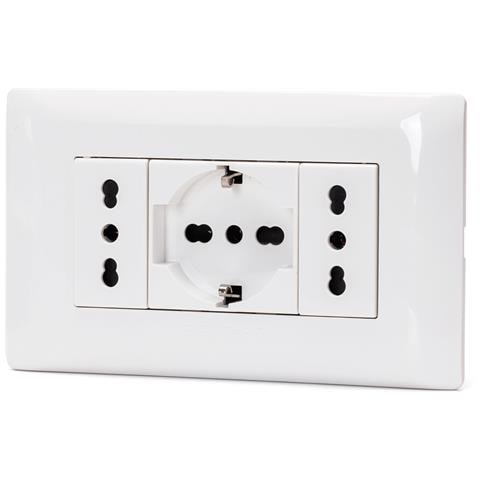 Placca Pplacchetta Completa 2 Presa Bipasso 1 Presa Shuko  - Scatola Incasso 504 - Foto 1