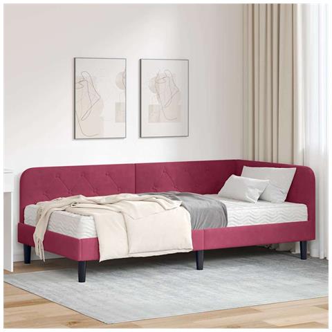 Cornice del letto ad angolo Rosso Vino 90 x 200 cm Velluto - Foto 2