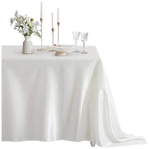 Elegante Tovaglia Rettangolare In Raso Di Poliestere Per Feste, Matrimoni Ed Eventi White - Foto 4