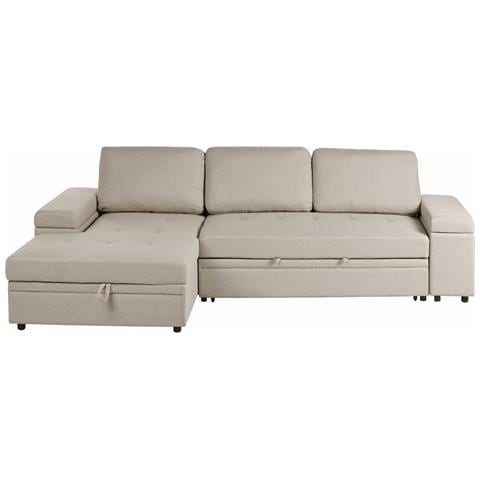 Divano Letto Angolare 3 Posti Hrisey Lino Sintetico Beige Con Contenitore Lato Destro - Foto 2