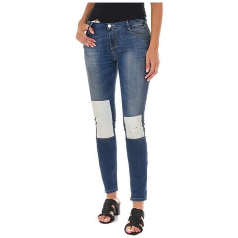 Pantalone Lungo In Denim Effetto Consumato Con Orli A Taglio Stretto 10db50350 Donna - Foto 1