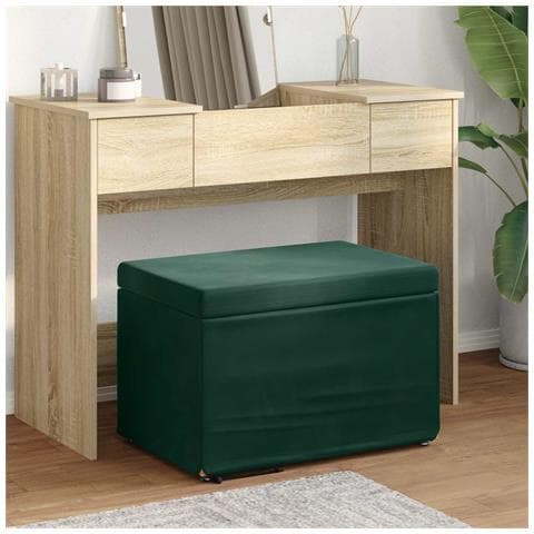 Pouf Verde Scuro 61 x 41 x 40 cm Velluto e Legno Ingegnerizzato - Foto 2