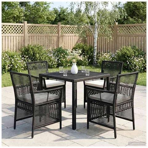 Sedia da esterno con cuscino 4 pcs Nero e Crema polyrattan - Foto 2