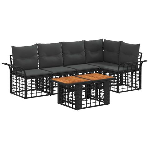 Set Divano da Giardino 6 pz Nero e Grigio scuro polyrattan - Foto 1