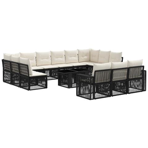 Set Divano da Giardino 14 pz Nero e Bianco Crema polyrattan - Foto 1