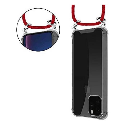 Catena Di Telefoni Cellulari Compatibile Con Apple Iphone 11 Pro Max (xi Pro Max) In Rosso Rubino - Coperchio Protettivo In Silicone Con Anelli D'argento, Cinturino In Corda E Custodia Staccabile - Foto 3
