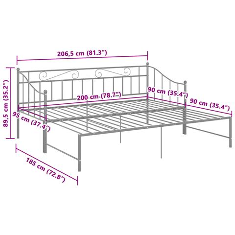 Telaio Divano Letto Estraibile Grigio In Metallo 90x200 Cm - Foto 2