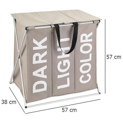 Contenitore A Tre Camere Per Biancheria Sporca, Cesto Portabiancheria Pieghevole+manici - 118 L, 57 X 57 X 38 Cm, Wenko - Foto 4