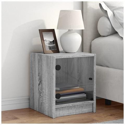 Comodino Con Anta In Vetro Grigio Sonoma 35x37x42 Cm - Foto 3