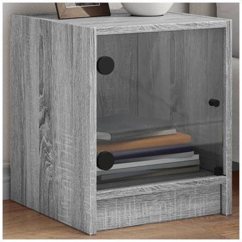 Comodino Con Anta In Vetro Grigio Sonoma 35x37x42 Cm - Foto 1