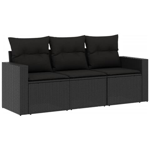 Set Divani Da Giardino 3 Pz Con Cuscini In Polyrattan Nero - Foto 2