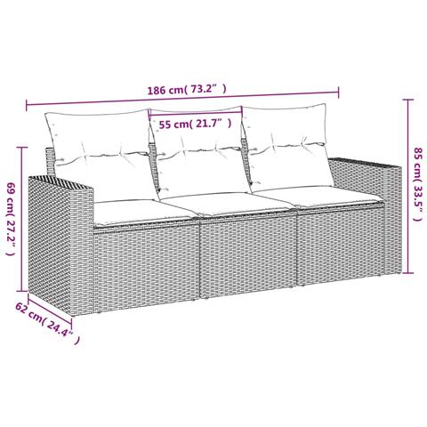 Set Divani Da Giardino 3 Pz Con Cuscini In Polyrattan Nero - Foto 3