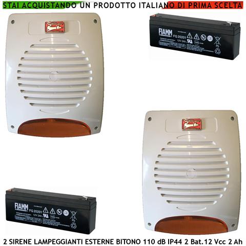 Sirene Lampeggianti A Led Esterne 2 Pezzi Tromba Magnetodinamica Melodia Bitonale 110 Db 2 Batterie Fiamm 12 V 2 Ah As - Foto 1