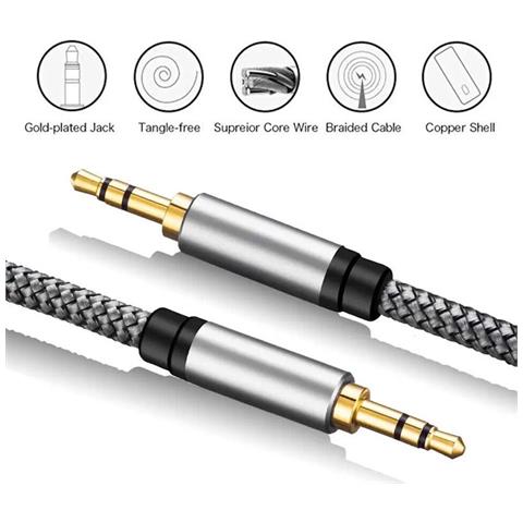 Ax1 Durable Braided Wire 1m Aux Jack Cable 3.5mm Male To 3.5mm 2-line Silver - Foto 2
