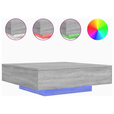 Tavolino Da Soggiorno Con Luci Led Grigio Sonoma 100x100x31 Cm - Foto 2
