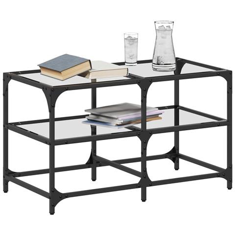 Tavolini Con Piano Vetro Trasparente 2 Pz 78,5x40x45 Cm Acciaio - Foto 3