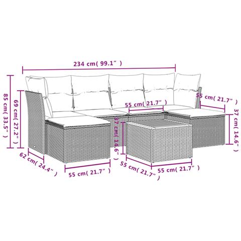 Set Divani da Giardino 7 pz con Cuscini Grigio in Polyrattan - Foto 2