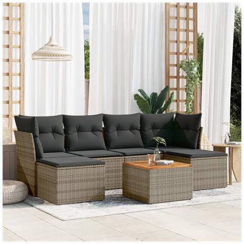 Set Divani da Giardino 7 pz con Cuscini Grigio in Polyrattan - Foto 3