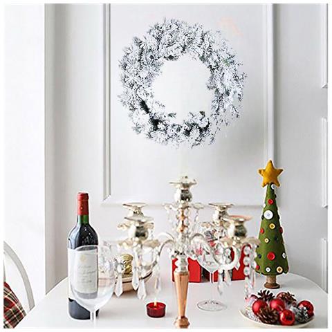 Ghirlanda Pino Verde Innevata 50cm Effetto Neve Corona Addobbi Di Natale - Foto 2