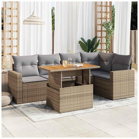 Set Divano Da Giardino 6 Pz Con Cuscini Beige In Polyrattan - Foto 2