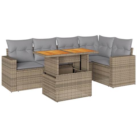 Set Divano Da Giardino 6 Pz Con Cuscini Beige In Polyrattan - Foto 1