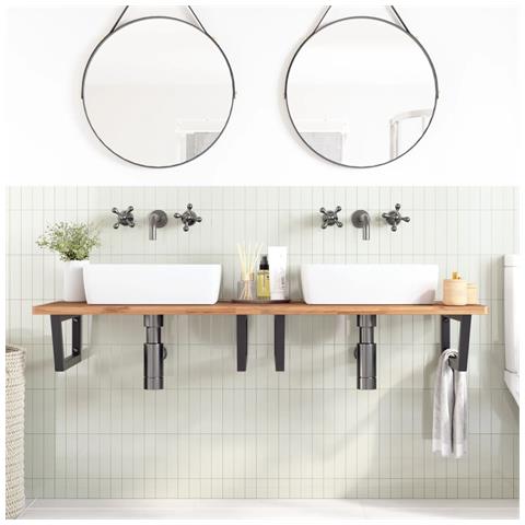 Reggimensole Per Lavabo 2 Pz Nere Trapezio In Acciaio - Foto 3