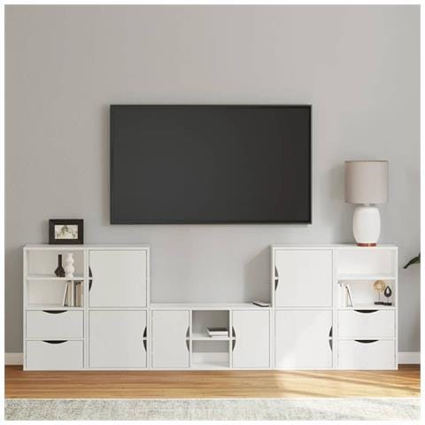 Mobile TV 5 pz con Contenitore ODDA Bianco in Legno di Pino - Foto 1