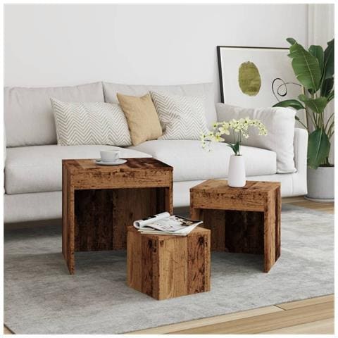 Tavolini Impilabili 3 Pz Legno Antico In Legno Multistrato - Foto 3